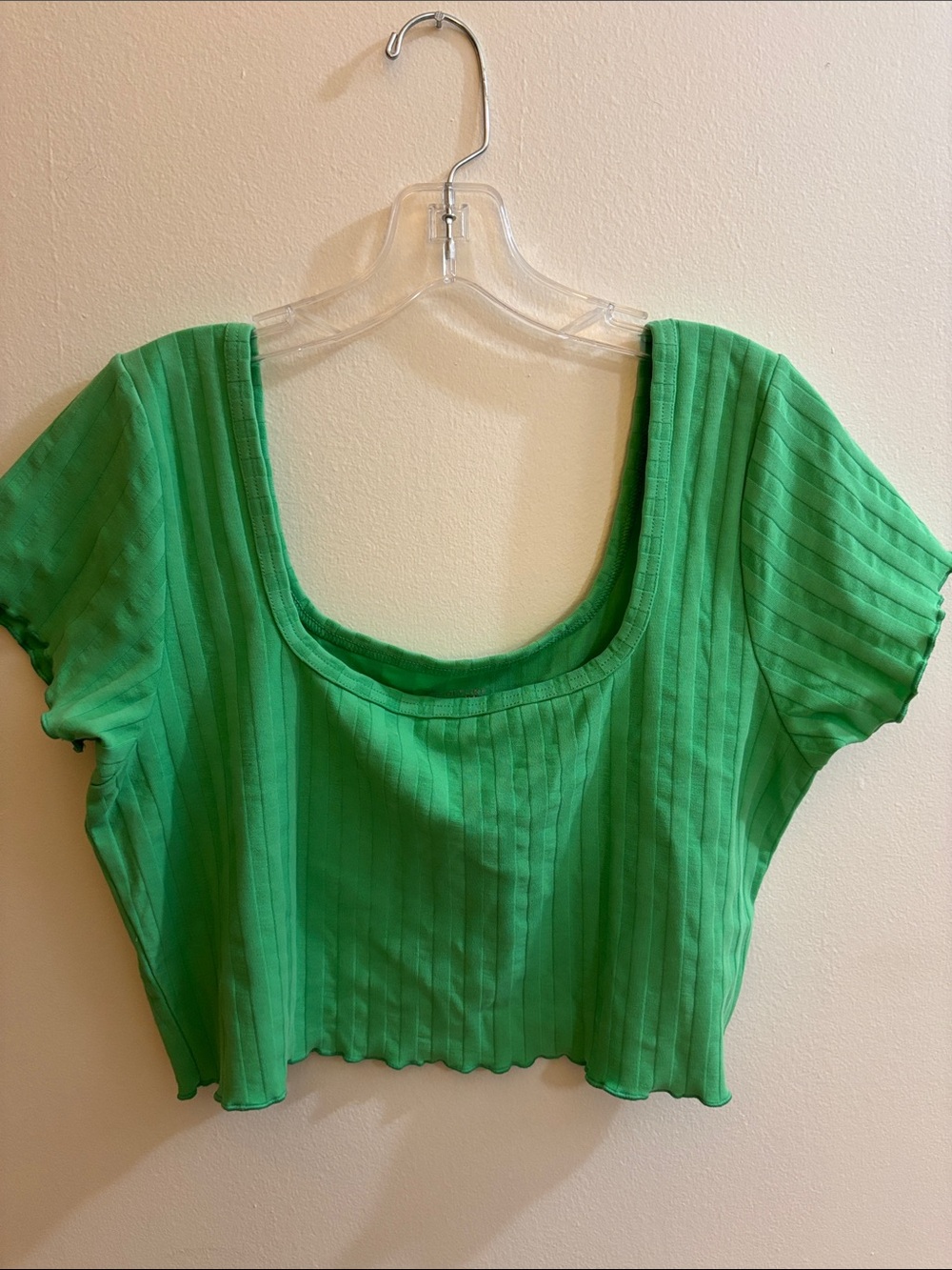 Aerie Offline Green Ribbed Stretch Lettuce Ruffle Hem Crop Top Size XL NWOT